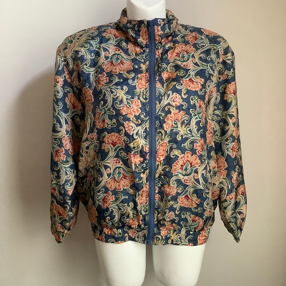 Silk Ncounter VTG Womens Floral Long Sleeve Full Zip Silk Bomber Jacket Large